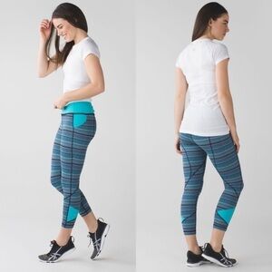 Lululemon Pace Rival Crop Leggings Space Dye Twist Naval Blue Peacock Size 4